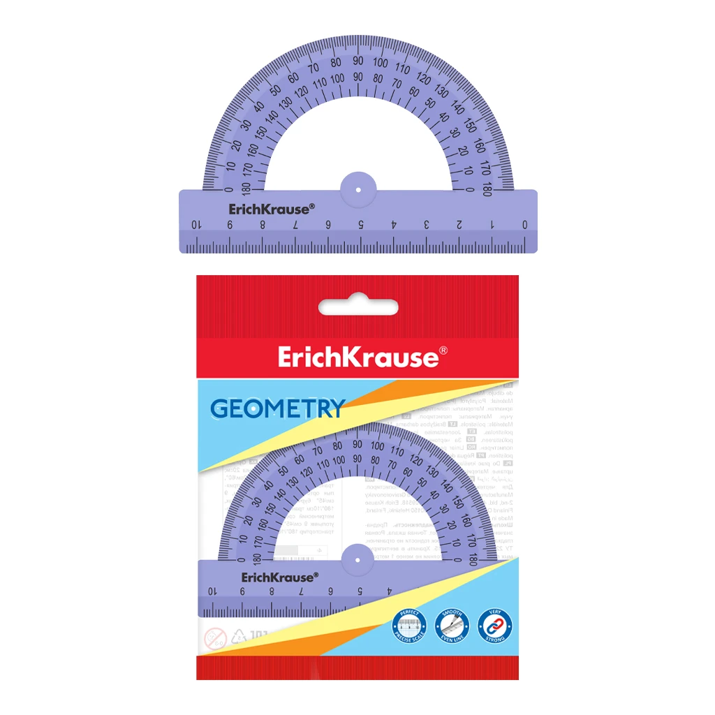 Транспортир пластиковый ErichKrause® Pastel, 180°/10см, фиолетовый, во флоупаке