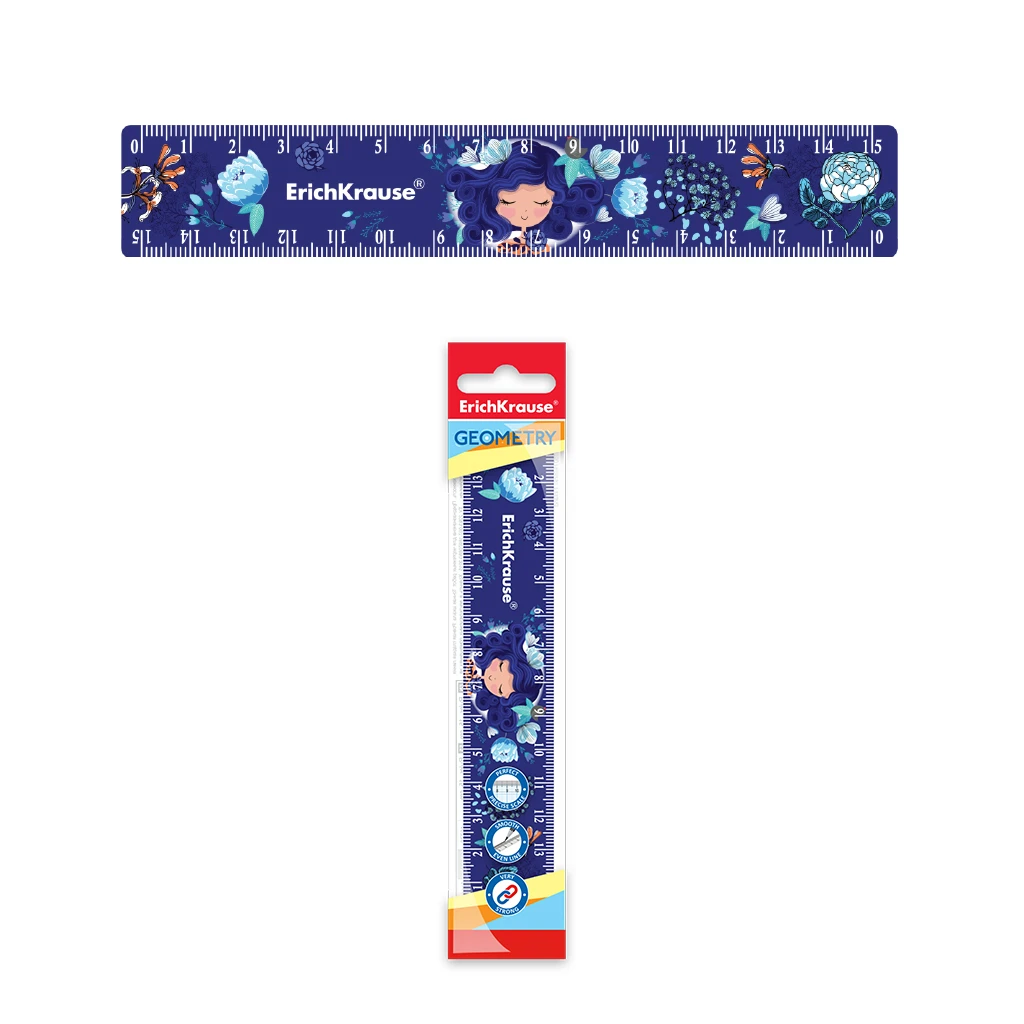 Линейка пластиковая ErichKrause® Bluecurl, 15см, во флоупаке Линейка пластиковая ErichKrause® Bluecurl, 15см, во флоупаке