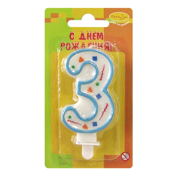 Свеча Цифра 3 Голубое Конфетти 7см