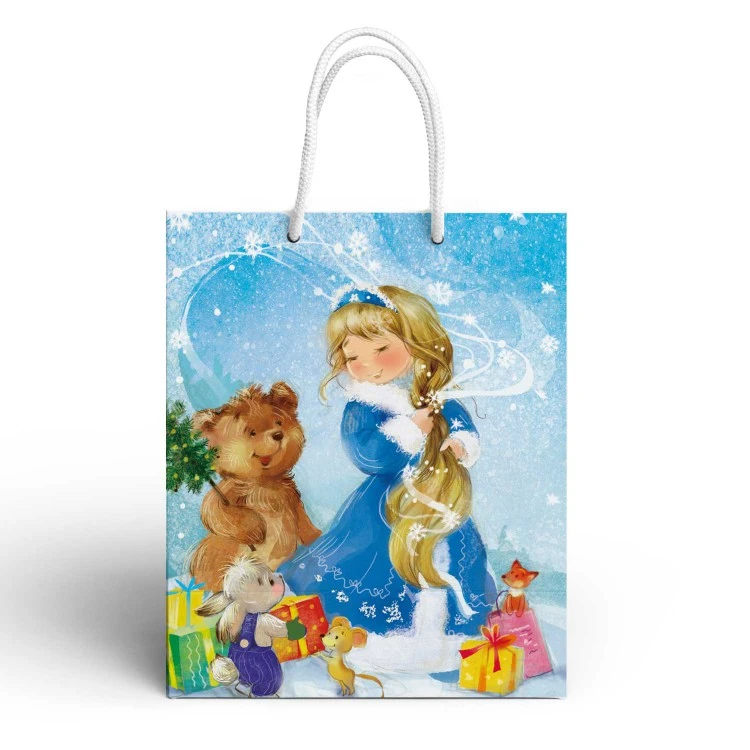 Пакет подарочный "Мишка и Снегурочка", 250*350*100 мм.