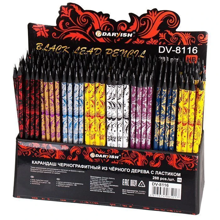 Карандаш ч/г с ластиком "Darvish" из черного дерева корпус цветной с