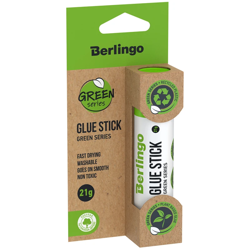 Клей-карандаш Berlingo "Green Series", 21г, блистер, европодвес, Клей-карандаш Berlingo "Green Series", 21г, блистер, европодвес,