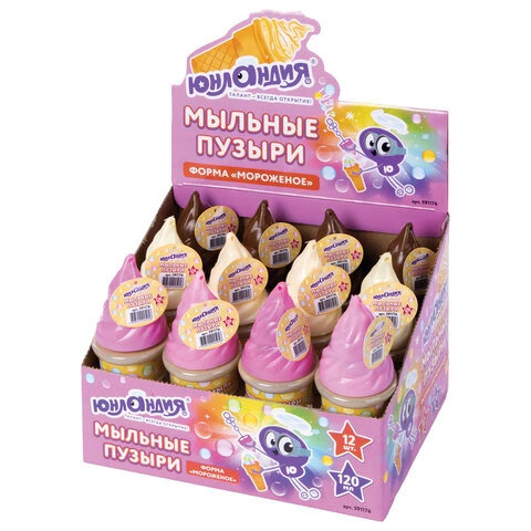 Мыльные пузыри ЮНЛАНДИЯ, 120 мл, "Мороженое", в фигурной баночке, Мыльные пузыри ЮНЛАНДИЯ, 120 мл, "Мороженое", в фигурной баночке,