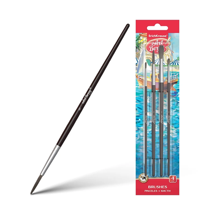 Кисти Erich Krause для акварели и гуаши, пони, 4 штуки