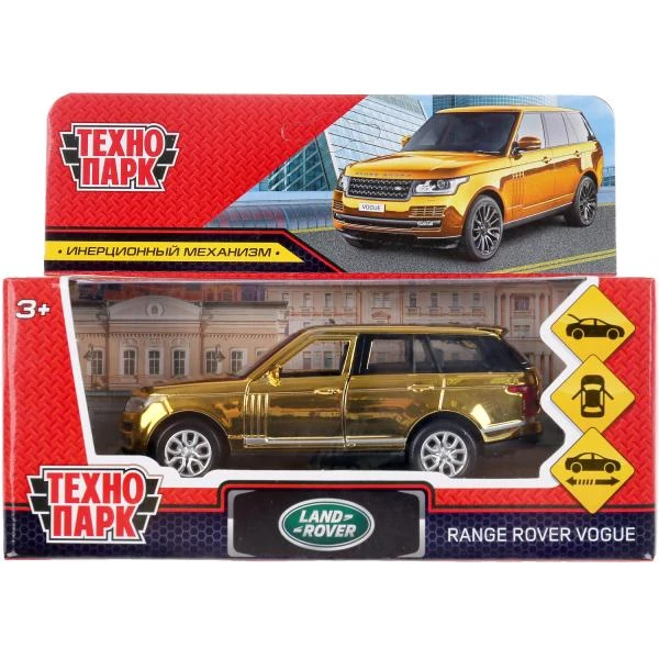 Машина металл RANGE ROVER VOGUE ХРОМ 12 см, двери, багаж, инер,золотой,