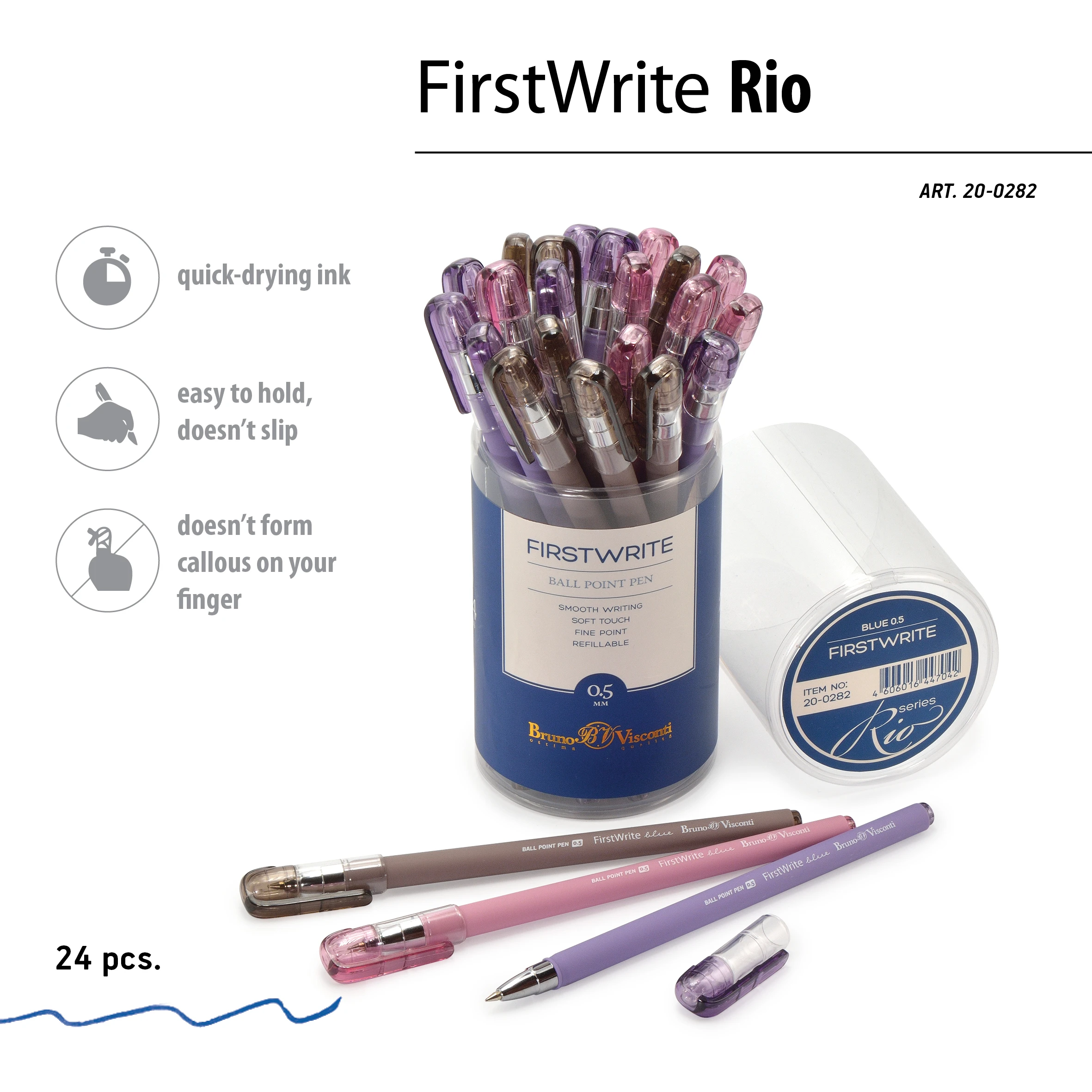 РУЧКА "FirstWrite. Rio" ШАРИКОВАЯ 0.5 ММ, СИНЯЯ (3 цвета корпуса) РУЧКА "FirstWrite. Rio" ШАРИКОВАЯ 0.5 ММ, СИНЯЯ (3 цвета корпуса)