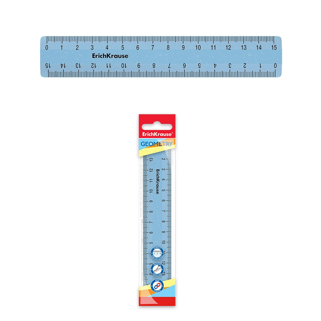 Линейка пластиковая ErichKrause® Glitter, 15см, голубой, во флоупаке