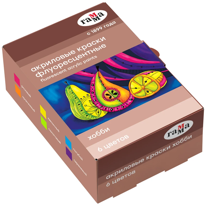 Краски акриловые декоративные Гамма "Хобби", 6 цветов, 20мл,