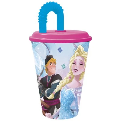 Стакан пластиковый с соломинкой и крышкой (спортивный, 430 мл). Холодное сердце.