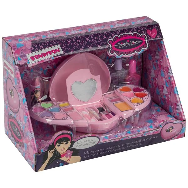 Набор детской декоративной косметики Bondibon Eva Moda, косметичка-сердце, тени