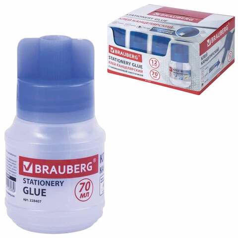 Клей канцелярский BRAUBERG, 70 мл, с кисточкой, 228407 Клей канцелярский BRAUBERG, 70 мл, с кисточкой, 228407
