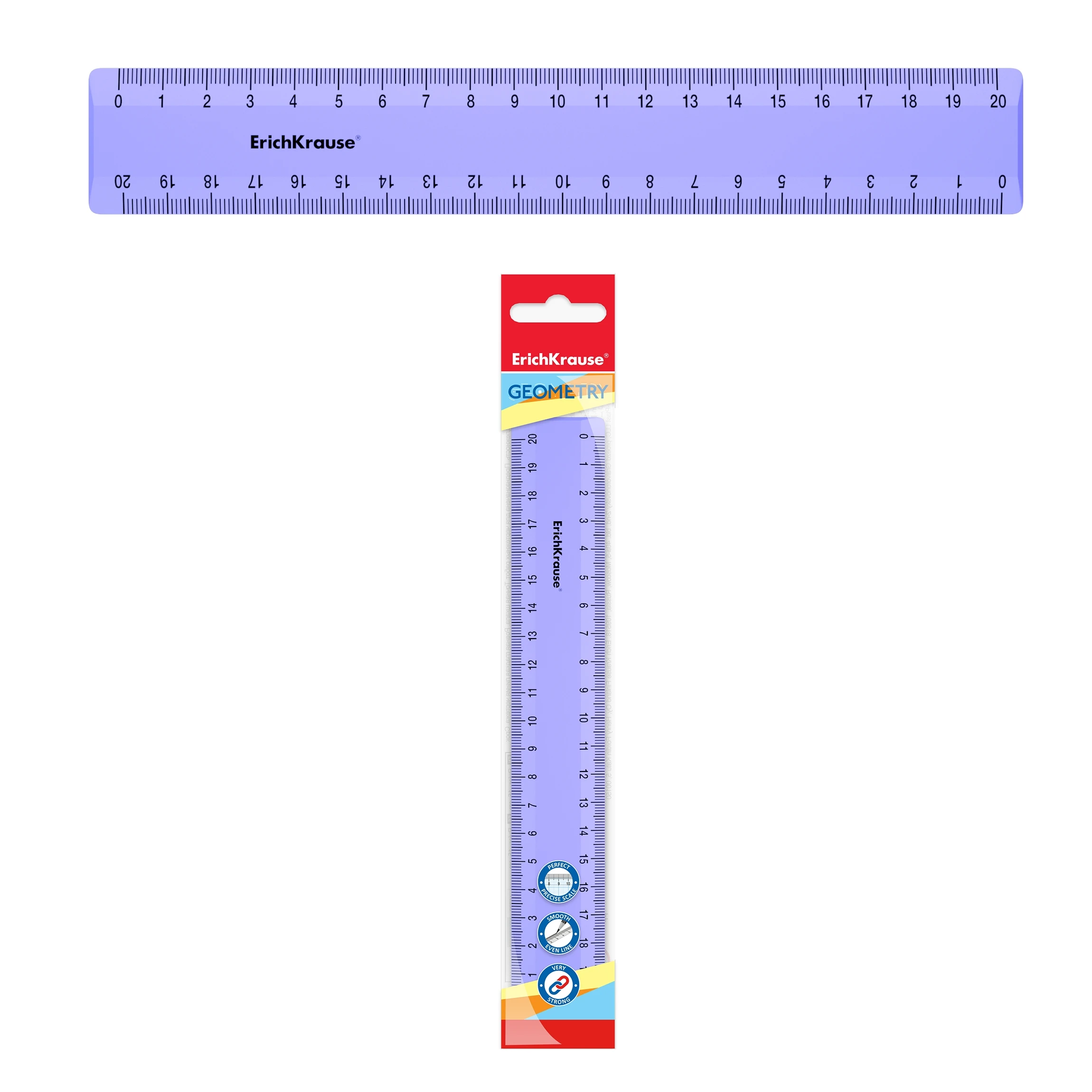 Линейка пластиковая Erich Krause Pastel, 20см, фиолетовый, в флоупаке Линейка пластиковая Erich Krause Pastel, 20см, фиолетовый, в флоупаке