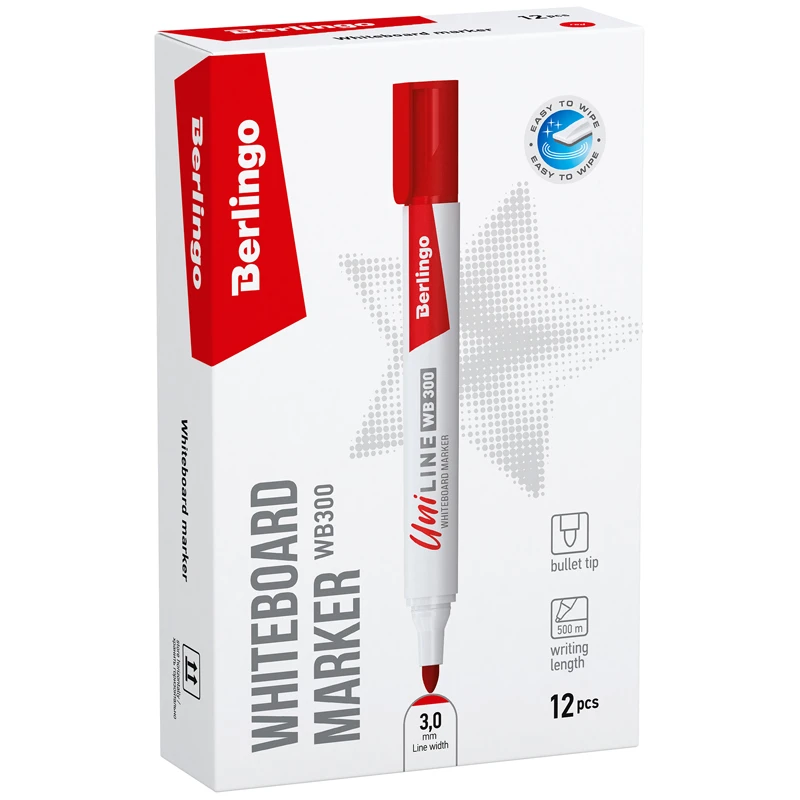 Маркер для белых досок Berlingo "Uniline WB300", красный, пулевидный, Маркер для белых досок Berlingo "Uniline WB300", красный, пулевидный,