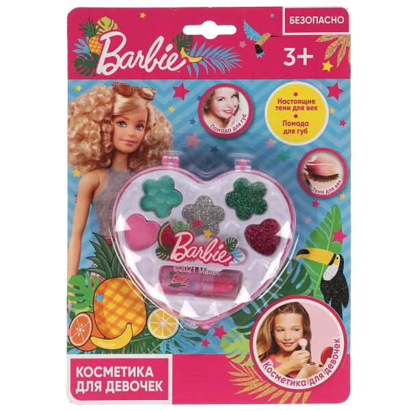 Косметика ДЛЯ ДЕВОЧЕК Барби тени, тени с блестками помада аппликатор блистер