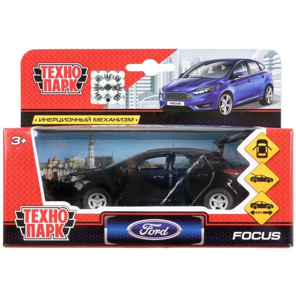 Машина металл FORD FOCUS ХЭТЧБЕК 12 см, двери, багажник, инерция, черный,