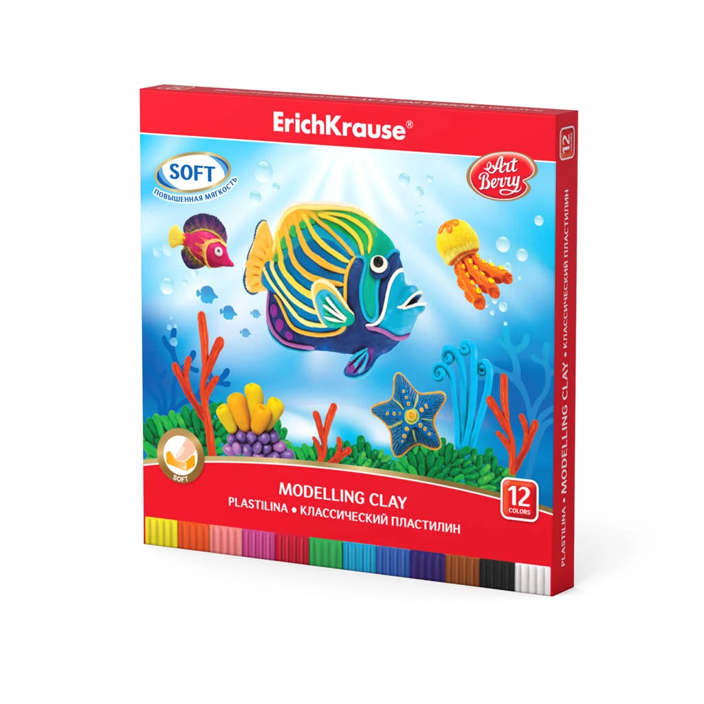 Классический пластилин ArtBerry® 12 цветов со стеком, 216г.