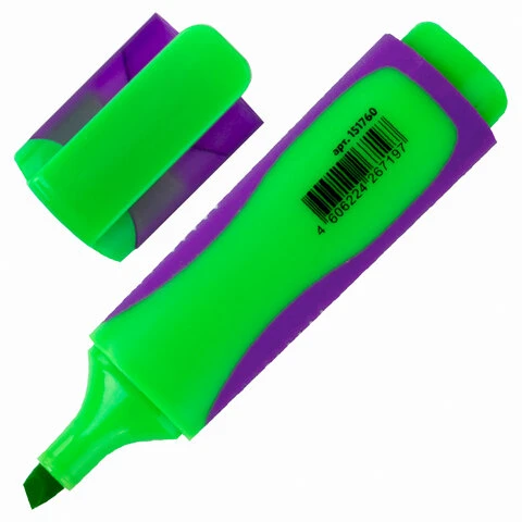 Текстовыделитель ЮНЛАНДИЯ "ELASTIC", ЗЕЛЕНЫЙ, прорезиненный корпус,