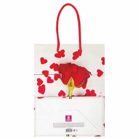 Пакет подарочный 17,8x9,8x22,9 см, ЗОЛОТАЯ СКАЗКА "Роза с лентой",