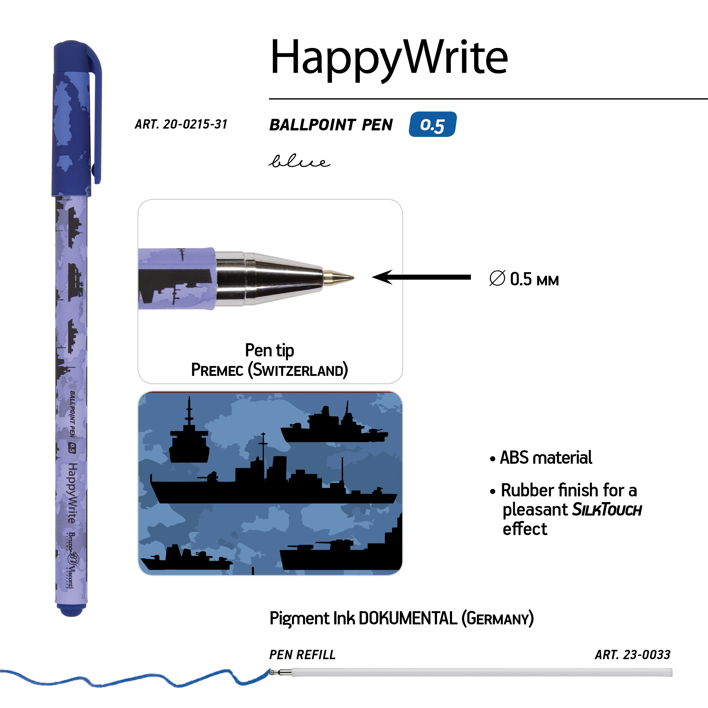 РУЧКА "HappyWrite. Военный паттерн. Корабли" 0.5 ММ, СИНЯЯ РУЧКА "HappyWrite. Военный паттерн. Корабли" 0.5 ММ, СИНЯЯ