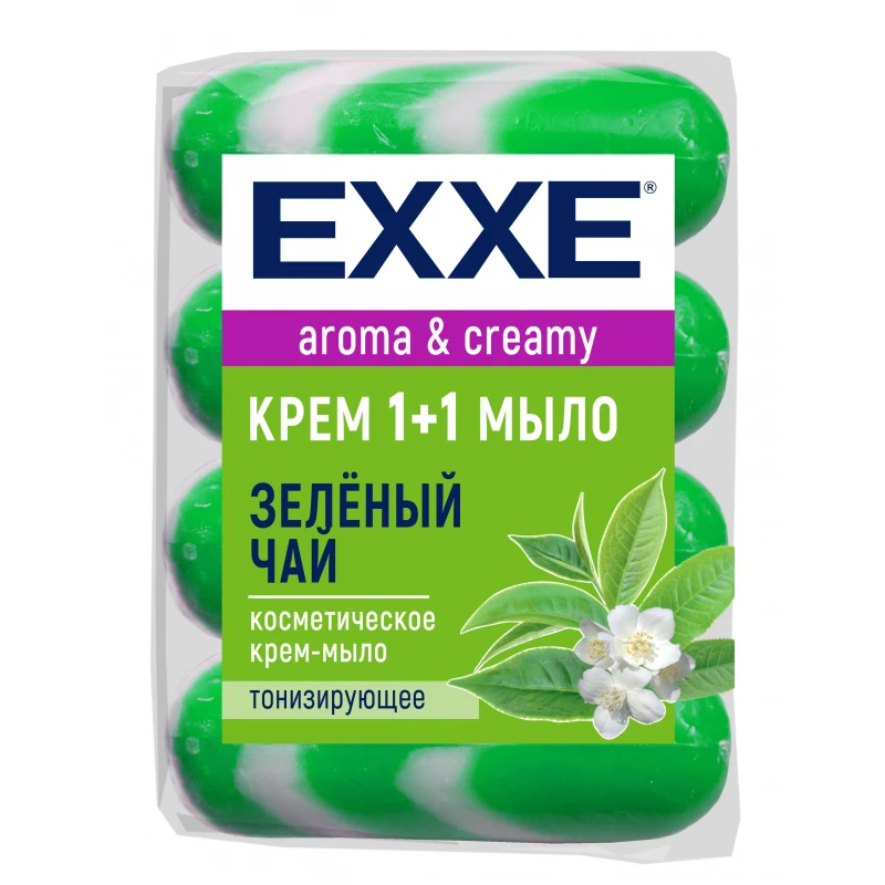 Мыло туалетное крем EXXE 1+1 Зеленый чай 90гр зеленое полосатое экопак 4ш/уп