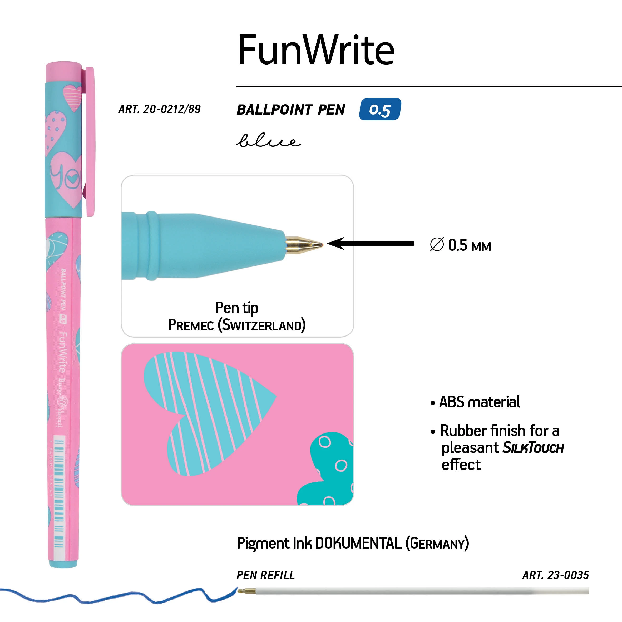 РУЧКА "FunWrite. Сердечки. Эмоции. Роза" ШАРИКОВАЯ 0.5 ММ, СИНЯЯ