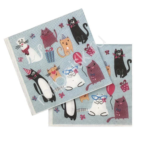 Салфетки Кошки 33х33см, 12 штук