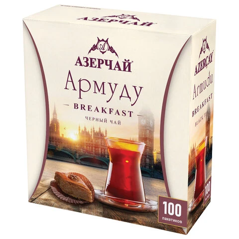 Чай АЗЕРЧАЙ "Армуду Breakfast" черный, 100 пакетиков с ярлычками по Чай АЗЕРЧАЙ "Армуду Breakfast" черный, 100 пакетиков с ярлычками по