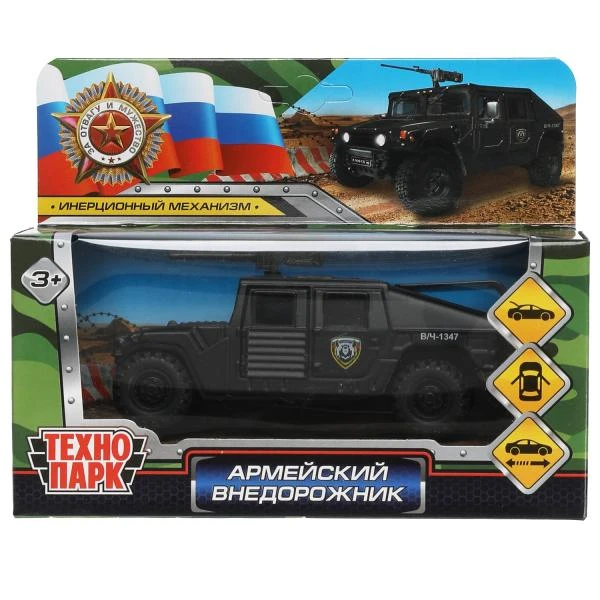 Машина металлическая АРМЕЙСКИЙ ВНЕДОРОЖНИК 12 см, двери, багажн, черн, кор.