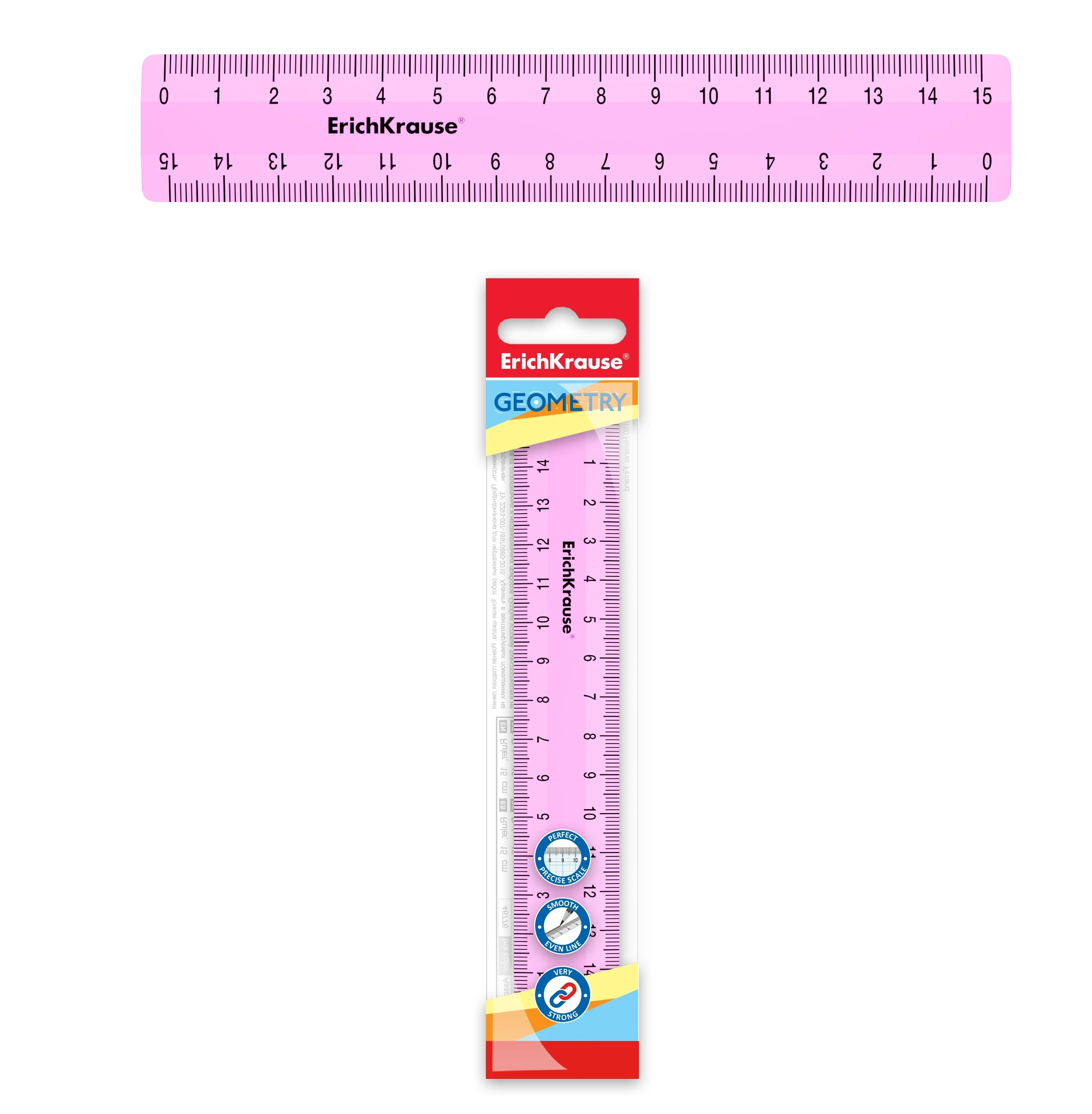 Линейка пластиковая Erich Krause Pastel, 15см, розовый, в флоупаке