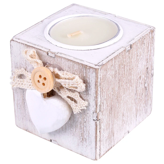 Свеча "шайба" в деревянном кубе с декором "Сердечко" ассорти Свеча "шайба" в деревянном кубе с декором "Сердечко" ассорти
