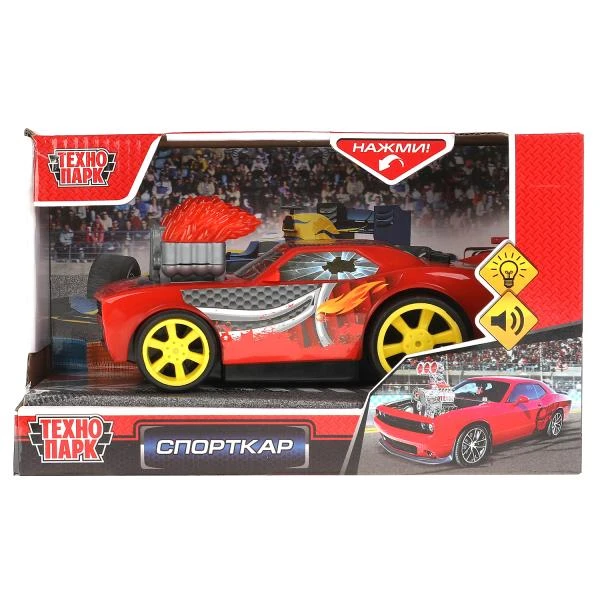 Машина пластик свет-звук СПОРТКАР 18 см, 2 кнопки, своб. ход, Технопарк