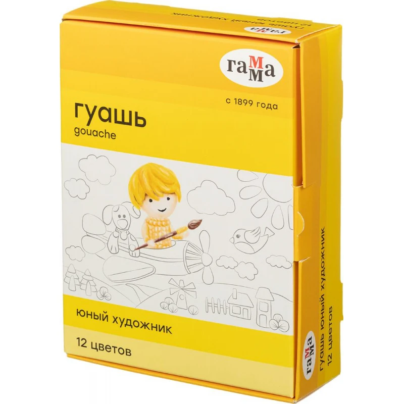 Гуашь Гамма Юный художник NEW, 12 цветов, 17,5мл, картон. упак., 221008