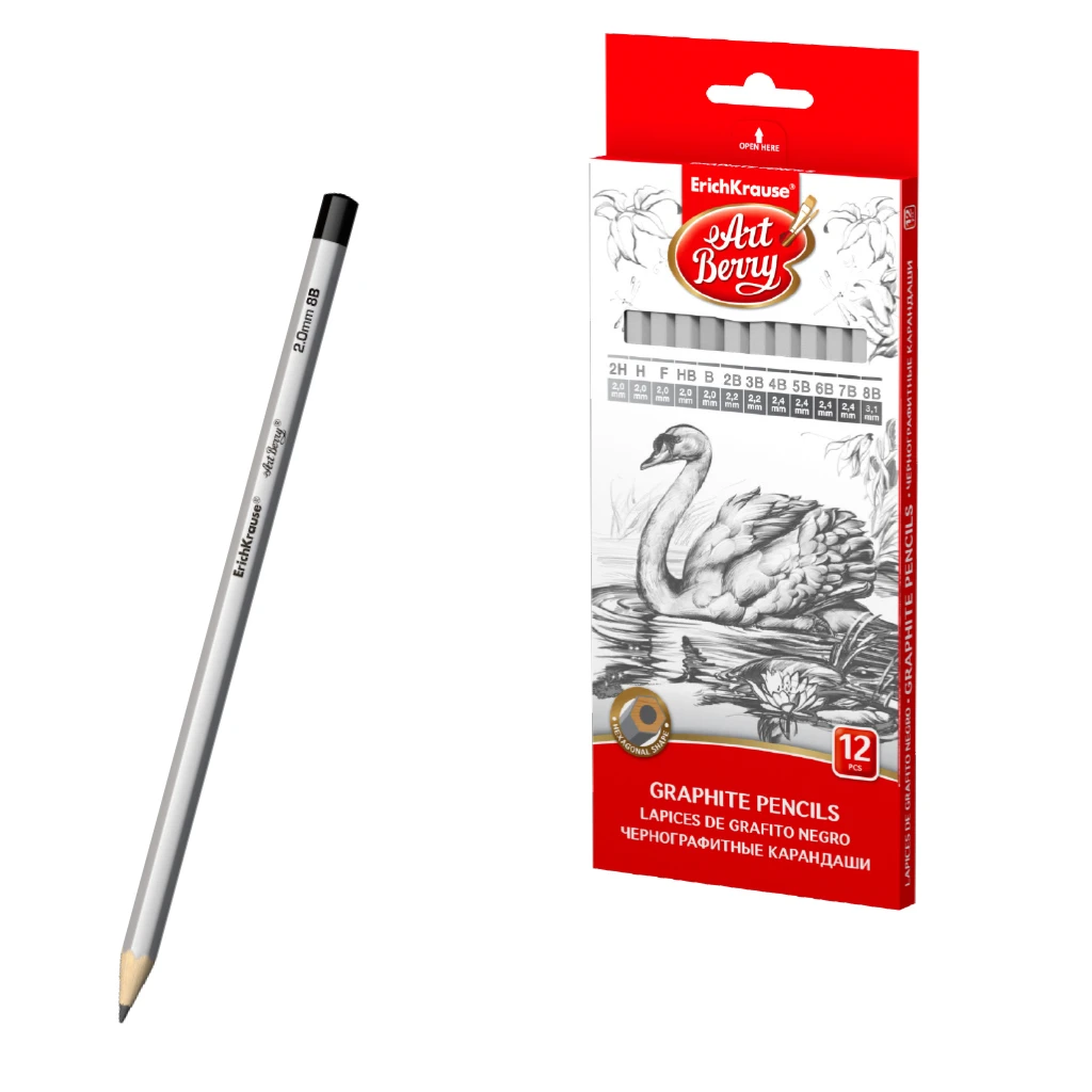 Чернографитные шестигранные карандаши ArtBerry® 2Н, Н, F, HB, В, 2В, 3В, 4В, 5В, Чернографитные шестигранные карандаши ArtBerry® 2Н, Н, F, HB, В, 2В, 3В, 4В, 5В,