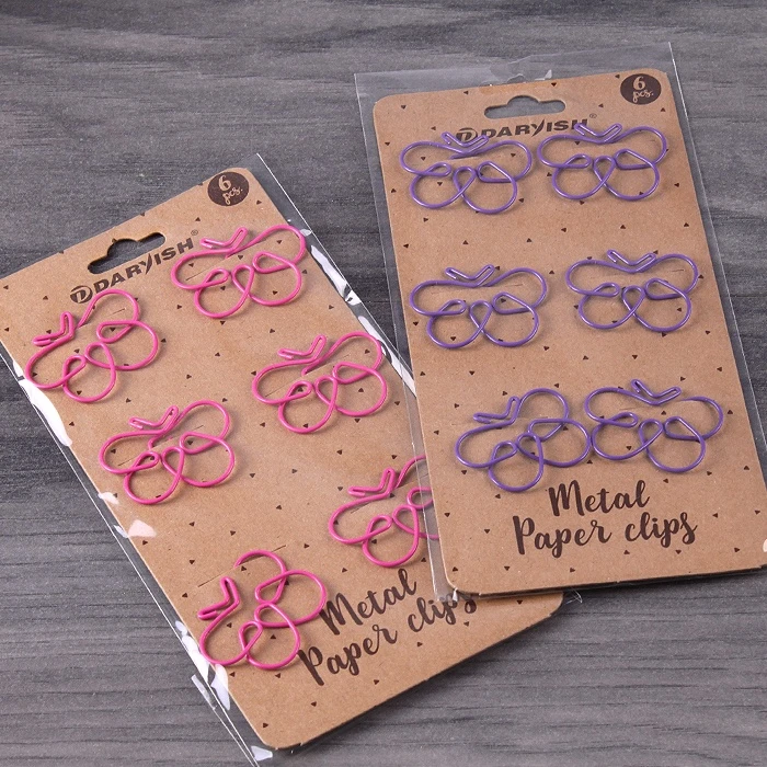 Скрепки металлические "Бабочка" цветн."Darvish" 6шт/уп