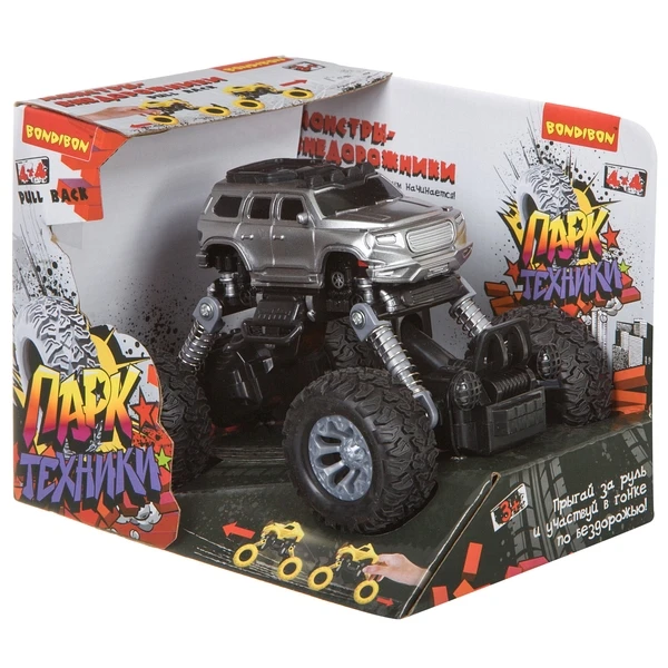 Инерц. (Pull back) пласт. джип 4WD на пружинной подвеске, Bondibon "Парк