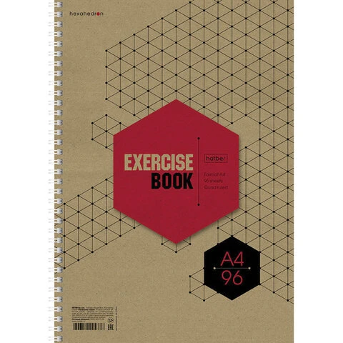 Тетрадь А4 96 л., HATBER, гребень, клетка, обложка крафт, подложка,