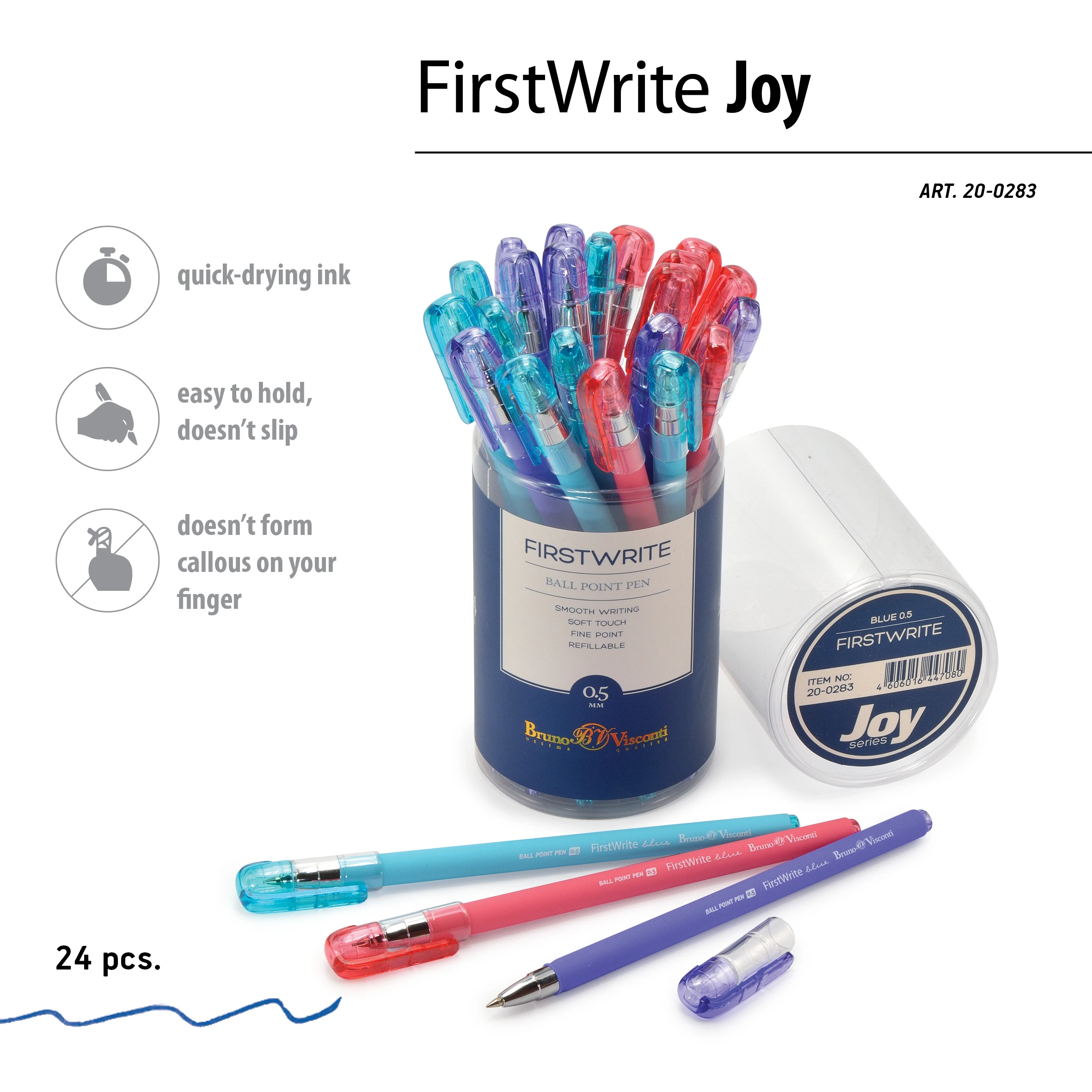 РУЧКА "FirstWrite. Joy" ШАРИКОВАЯ 0.5 ММ, СИНЯЯ (3 цвета корпуса) РУЧКА "FirstWrite. Joy" ШАРИКОВАЯ 0.5 ММ, СИНЯЯ (3 цвета корпуса)