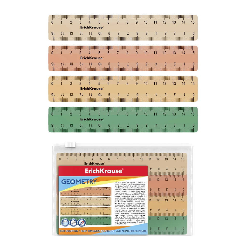 Набор из 4 пластиковых линеек ErichKrause® Powder, 15см, ассорти из 4 цветов, в