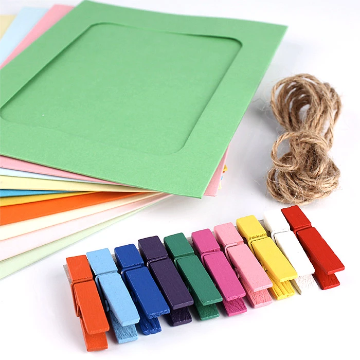 Растяжка с фоторамками цветная 8*10,5 см (10 бум.рамок + 10 прищепок + шпагат)