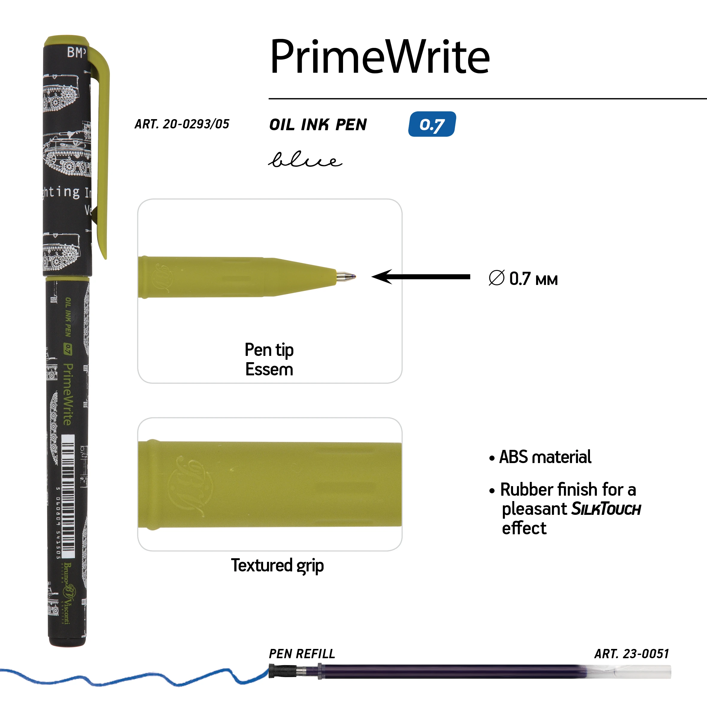 РУЧКА "PrimeWrite. Чертежи. Танк" С ЧЕРНИЛАМИ НА МАСЛЯНОЙ ОСНОВЕ, 0.7