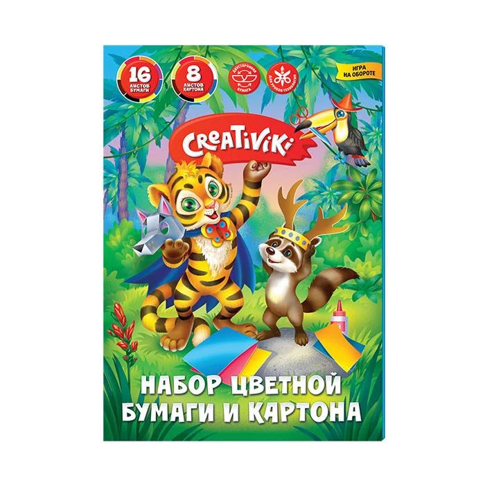 Набор картона и цв. бумаги  Creativiki 8 л.немел.картон 190 г/м2+16 л.8 цв.2