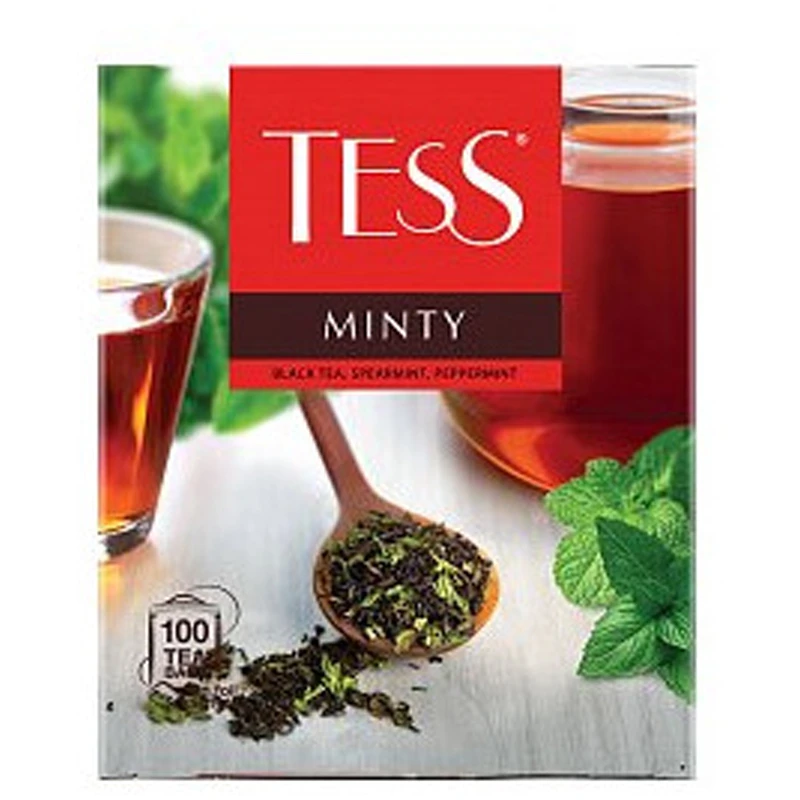 Чай Tess "Minty", черный, с ароматом мяты, 100 фольг. пакетиков по Чай Tess "Minty", черный, с ароматом мяты, 100 фольг. пакетиков по