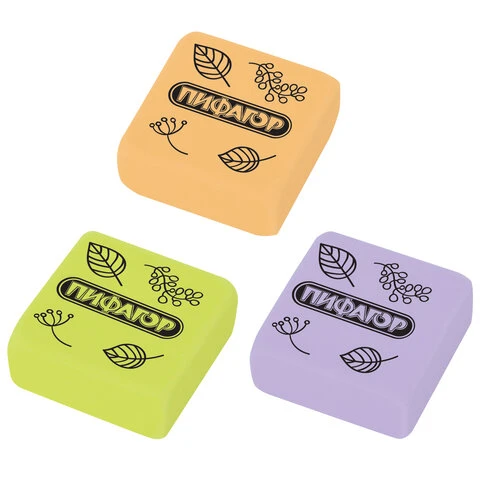 Ластик ПИФАГОР "Softy", 27х27х12 мм, ассорти, термопластичная резина,