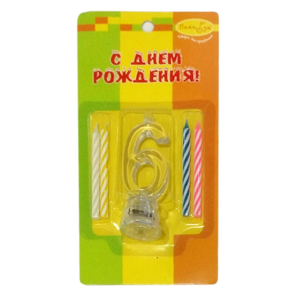 Набор свечей Цифра 6 с мигающим держателем 4 шт 7 см