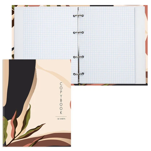 Тетрадь на кольцах А5 175х215 мм, 120 л., твердый картон, клетка, BRAUBERG,