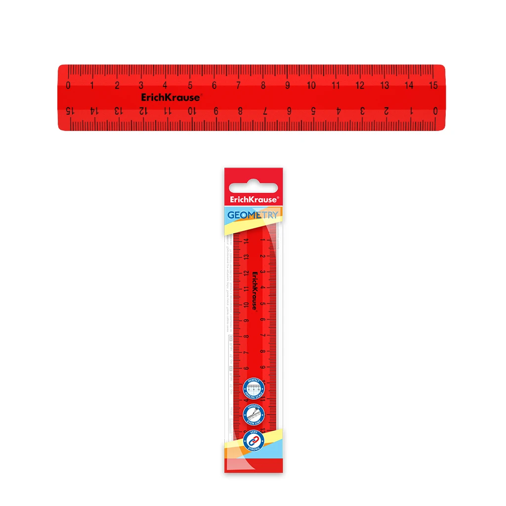 Линейка пластиковая ErichKrause® Classic, 15см, красный, во флоупаке