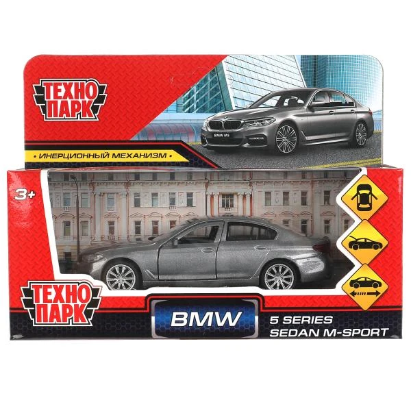 Машина металл BMW 5-ER SEDAN M-SPORT 12 см, двери, багаж, сер, Технопарк