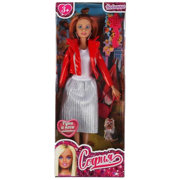 Кукла 29 см София сингл, в красной кожаной куртке, акс, в кор КАРАПУЗ