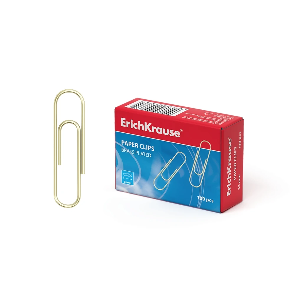 Скрепки металлические омедненные Erich Krause, 33мм (коробка 100 шт.)