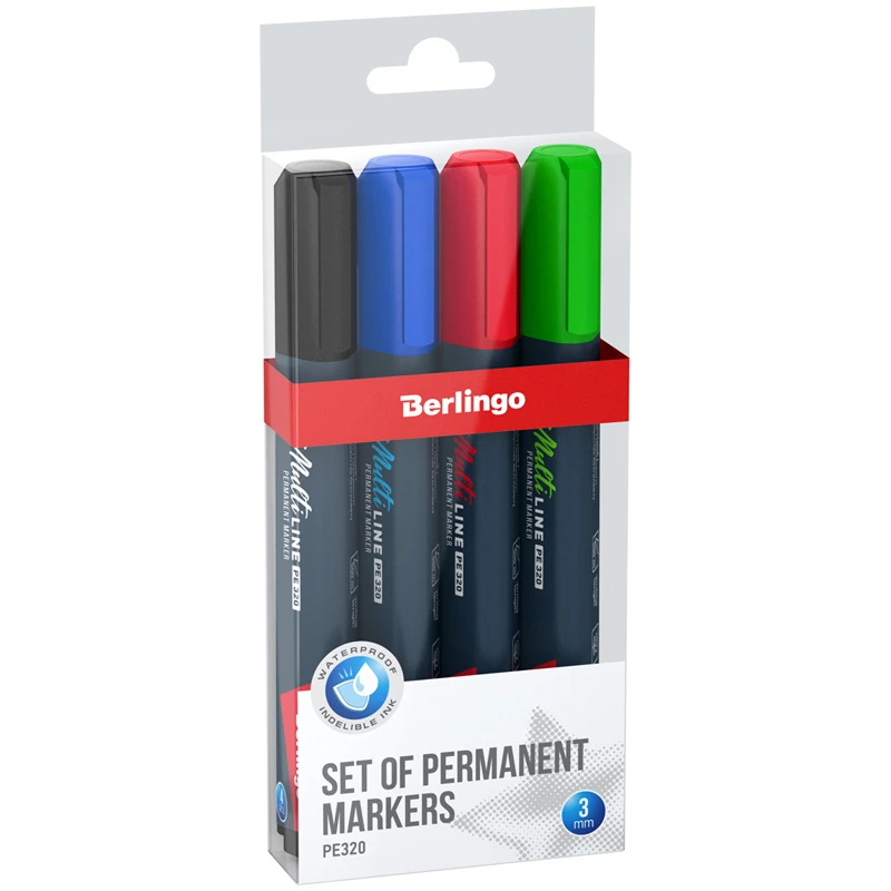 Набор перманентных маркеров Berlingo "MultiLine PE320" 4цв., Набор перманентных маркеров Berlingo "MultiLine PE320" 4цв.,